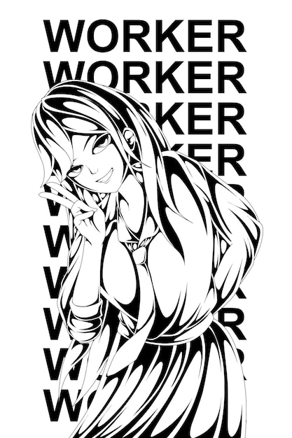 worker anime illustration line art