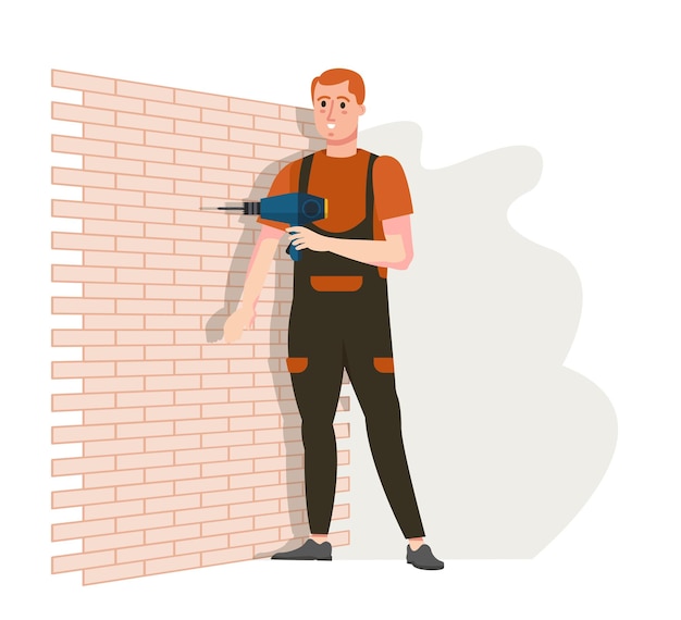 Worker drilling hole in the wall Renovation repair Master professional service Advertisement banner