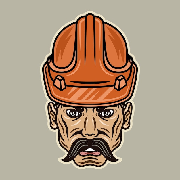 Worker man in hard hat vector illustration in colorful cartoon style isolated on light background