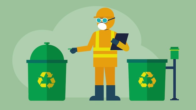 A worker in protective gear inspecting a waste management system highlighting proper handling and