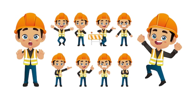 Worker set. Different poses and gestures