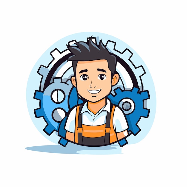 Worker with gear icon Vector illustration in a flat style