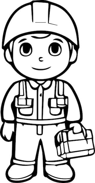 worker with tool box vector outline