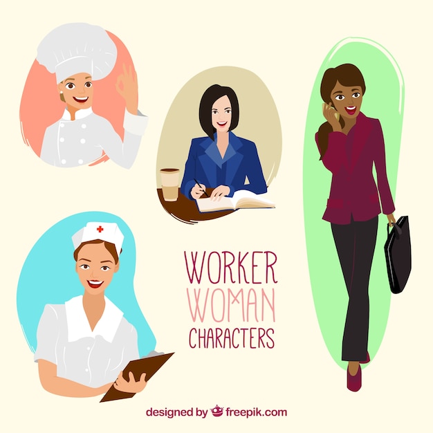 Worker woman characters 