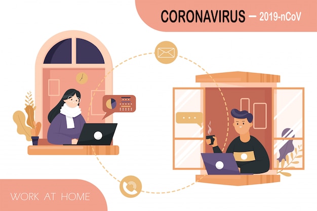 Workers at home to prevent the virus COVID-19.