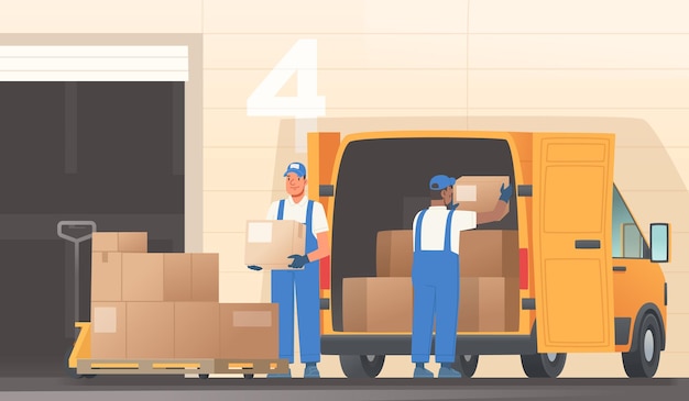 Workers load a delivery van with goods from a warehouse Distribution _ai_generated