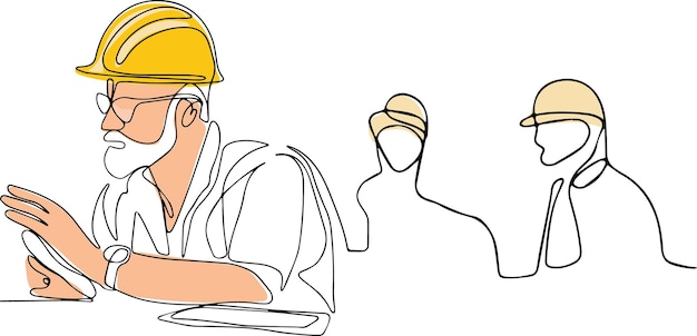 Workers in machine industrial factory. Continuous one line drawing for your minimal design