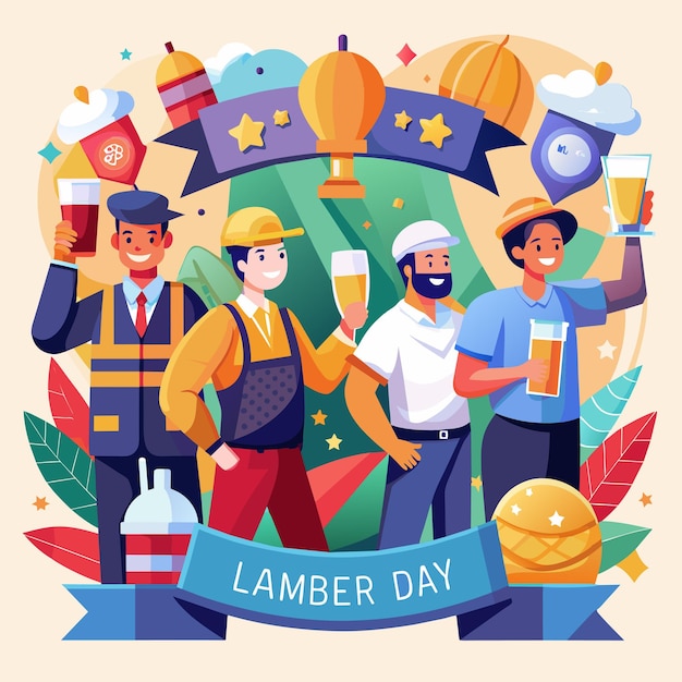 Workforce Resilience Celebrating Labor Day with Vector Art