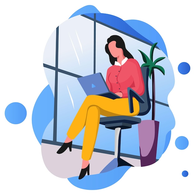 Working Business Women Vector Illustration Flat Line