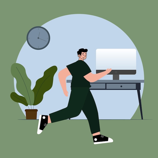 Working at home coworking space concept illustration Young people man and woman freelancers work