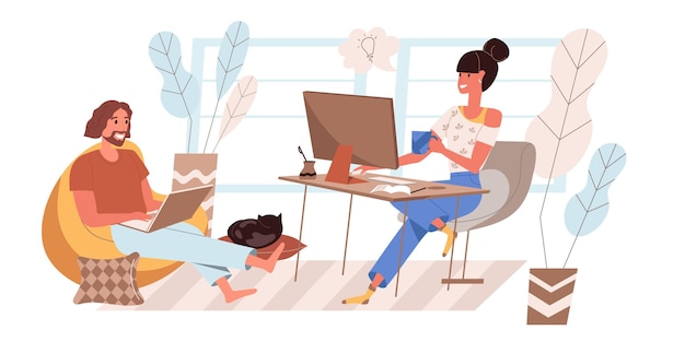 Working home web illustration in flat style