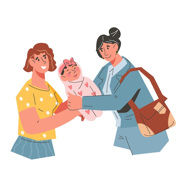 Working mom leaves her child to a nanny flat vector illustration isolated