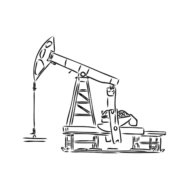 Working oil pump hand drawn sketch illustration isolated on white background