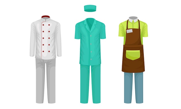 Vector working uniform vector set wear and clothing suit for different occupation collection professional clothes for performing work