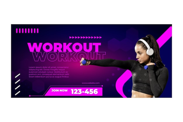 Workout banner template with photo