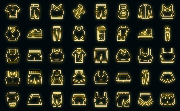 Workout fashion icons set outline vector. Athlete body. Clothes wear