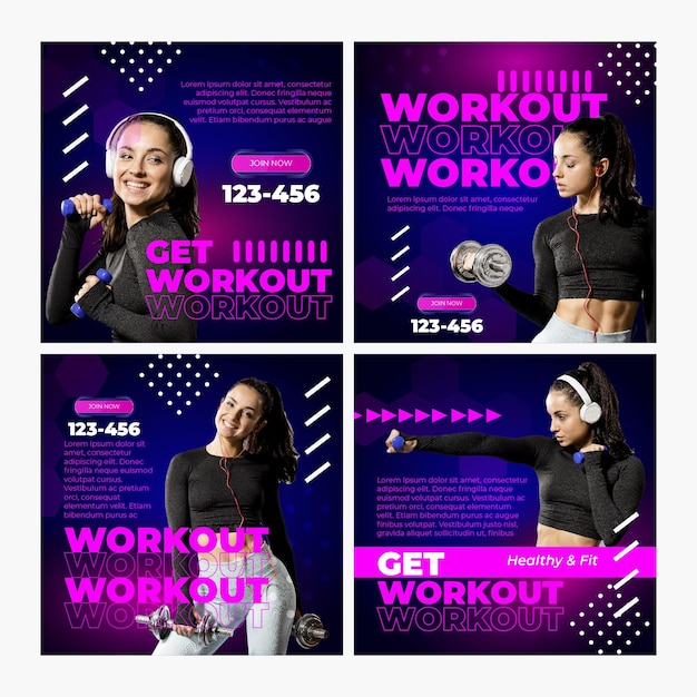 Workout instagram posts template with photo