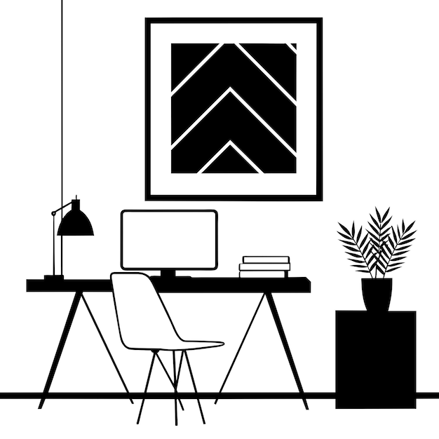 workplace design illustration graphic in black and white