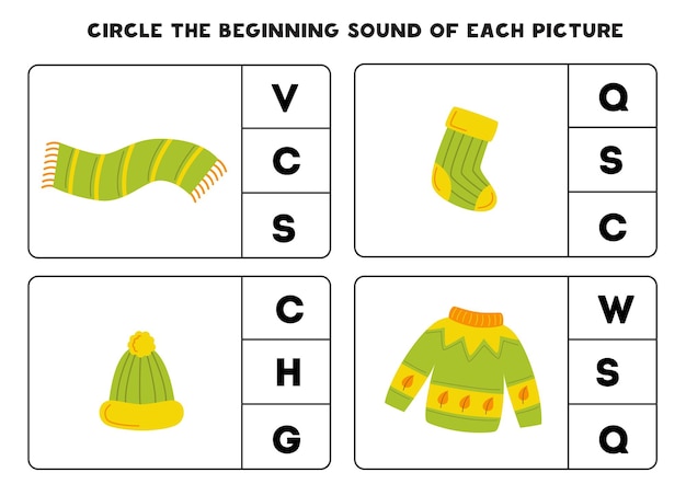 Worksheet for kids Find the beginning sound of autumn elements