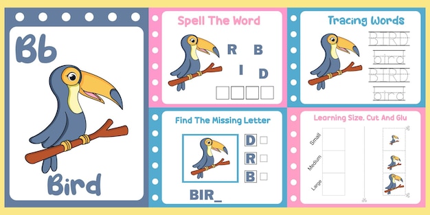 Worksheets pack for kids with bird vector children39s study book