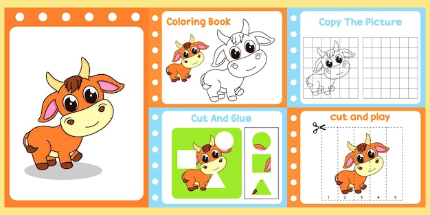 Worksheets pack for kids with bull vector children39s study book