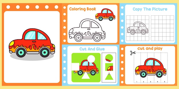 Worksheets pack for kids with car vector children39s study book