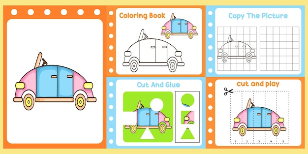 Worksheets pack for kids with car vector children39s study book