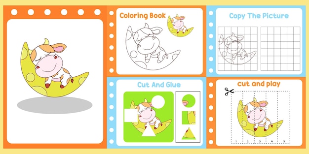 Worksheets pack for kids with cow vector children39s study book