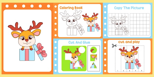 Worksheets pack for kids with deer vector children39s study book