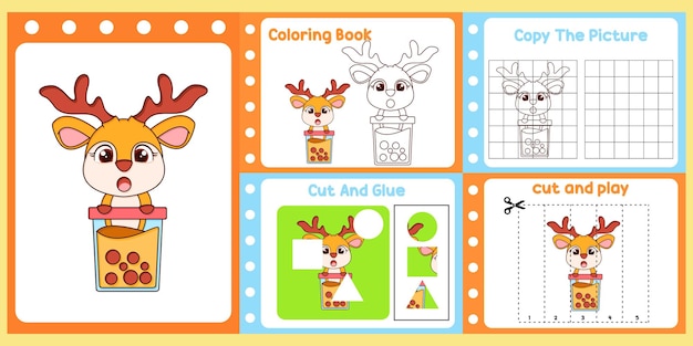 Worksheets pack for kids with deer vector children39s study book