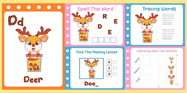 Worksheets pack for kids with deer vector children39s study book