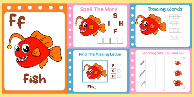 Worksheets pack for kids with fish vector children39s study book