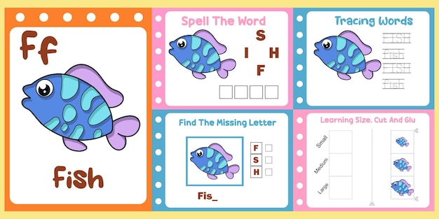 Worksheets pack for kids with fish vector children39s study book