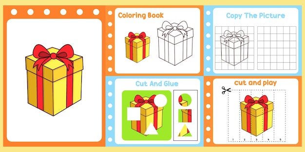 Worksheets pack for kids with gift vector children39s study book