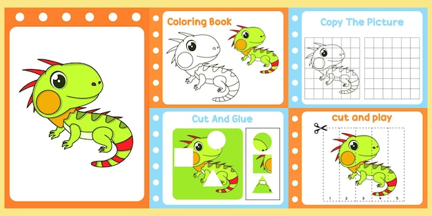 Worksheets pack for kids with iguana vector children39s study book