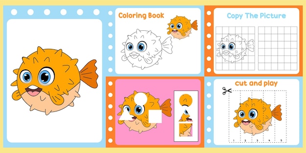 Worksheets pack for kids with puffer fish fun learning for children