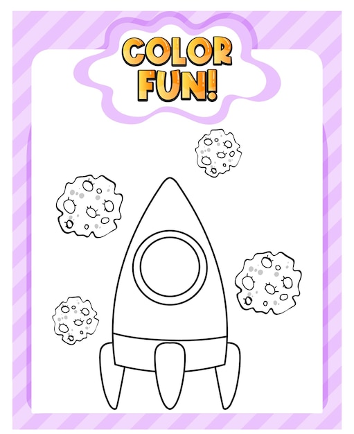 Worksheets template with color fun text and rocket outline