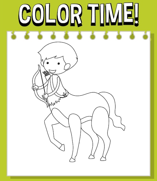 Worksheets template with color time text centaur outline