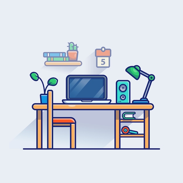 Workspace  Illustration. Monitor And Laptop On Table. Workspace Concept White Isolated