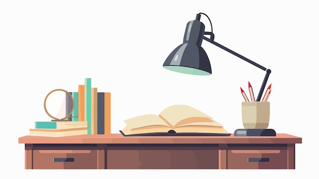 Vector workspace with books and lamp for professional use