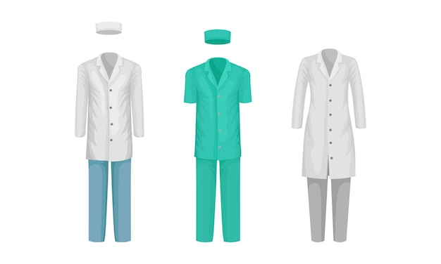 Vector workwear or professional staff clothing with nurse and doctor outfit front view vector set