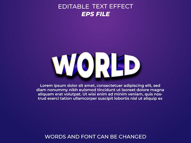 world 3D editable text effect text style vector template