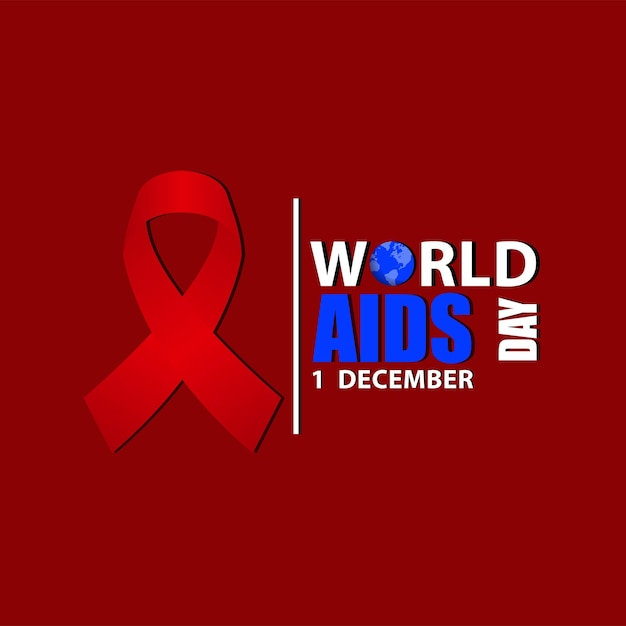 world aids day 1 december typography with red ribbon vector illustration.