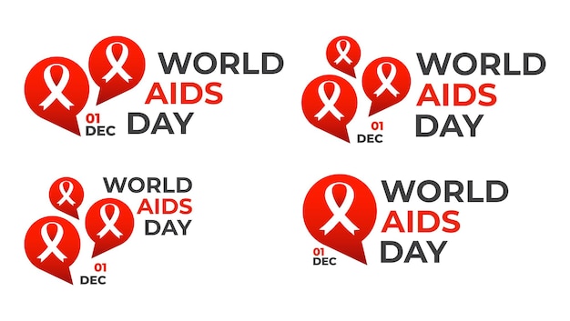 world aids day badges collection aids ribbon with talk bubble