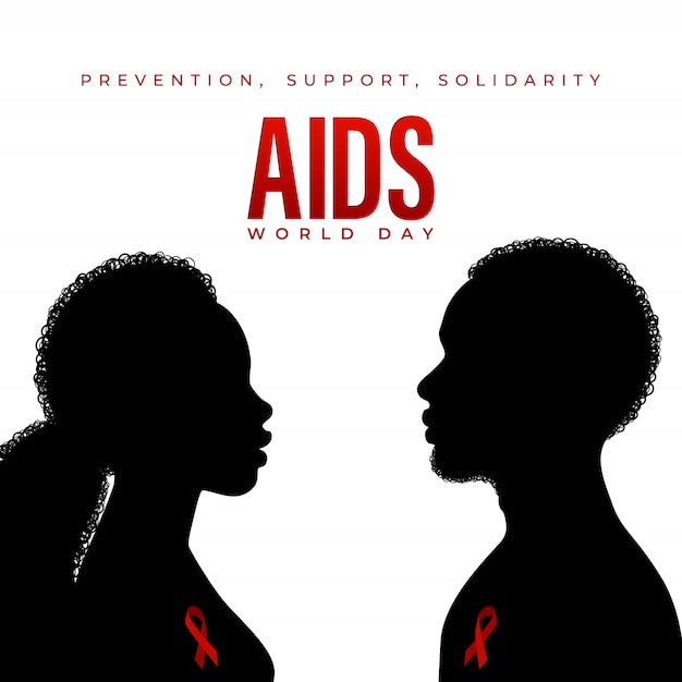 World Aids Day banner with isolated silhouettes of black men and women