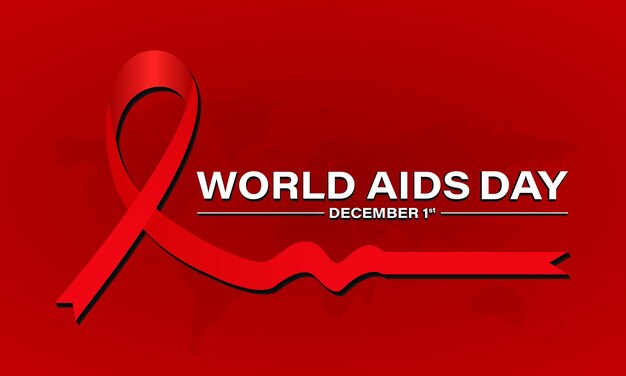 World Aids Day concept with Red Ribbon Banner with realistic 1st December Background banner c