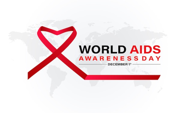 World Aids Day concept with Red Ribbon Banner with realistic 1st December Background banner c