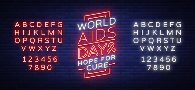 World AIDS Day December 1 banner neonstyle poster Vector Awareness Awareness Concept Design with text luminous banner Editing text neon sign Neon alphabet