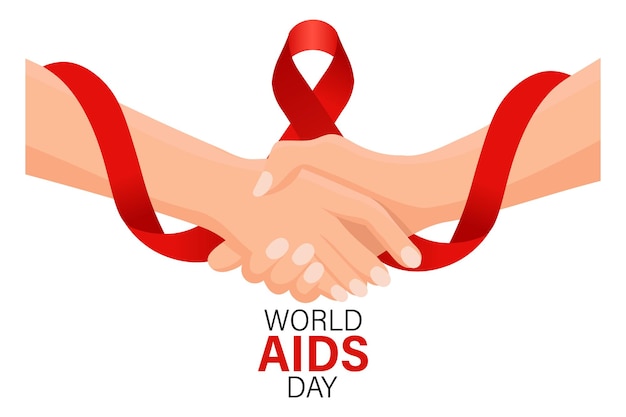 World AIDS Day Hand holding hand and red awareness ribbon Banner poster vector