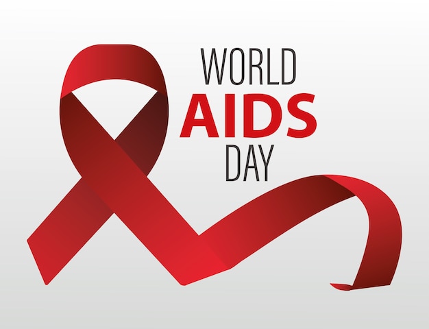 World AIDS day lettering with red ribbon